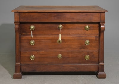 French Empire Style Walnut Four Drawer Chest