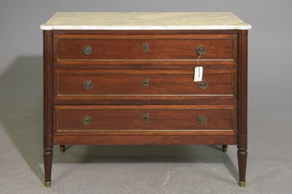 Louis XVI Style Mahogany White Marble Top Chest