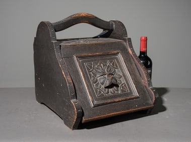 Carved Oak  Coal Hod with Scoop