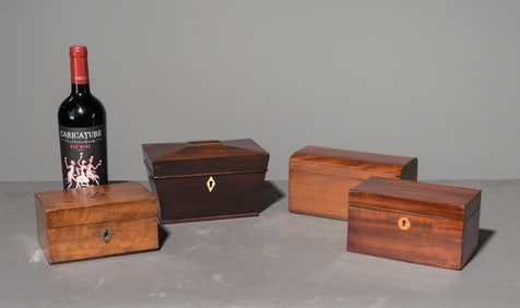 Four Assorted English Tea / Tabacco Caddies