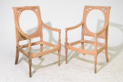 French Style Pair Of Carved Arm Chair Frames