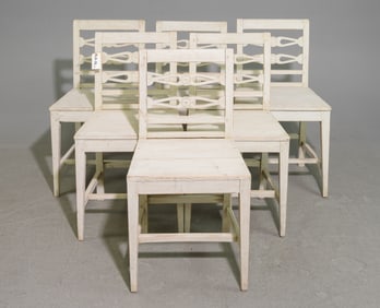 Swedish Set of 6 Painted Rustic Chairs