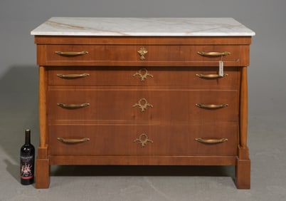 Empire Style White Marble Top Four Drawer Chest #1