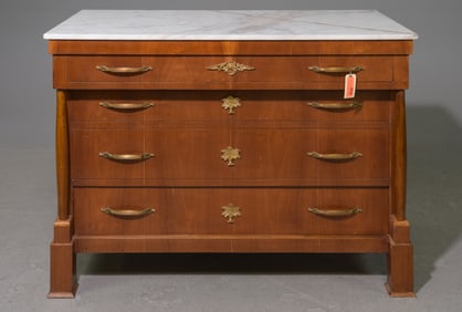 Empire Style White Marble Top Four Drawer Chest #3