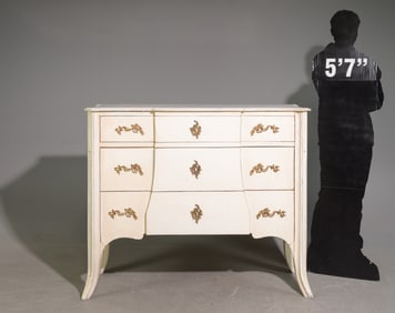 French Style White Marble Top Tall Painted Chest