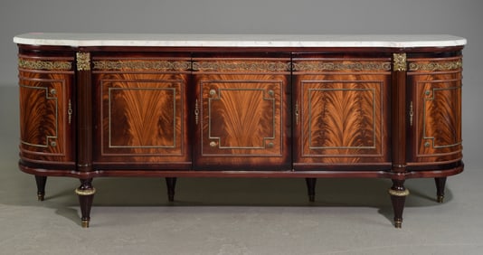Louis XVI Style Marble Top Flame Mahogany Sideboard #1