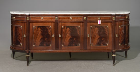 Louis XVI Style Marble Top Flame Mahogany Sideboard #2