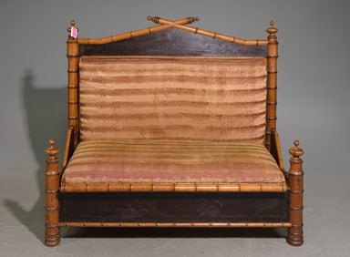 French Faux Bamboo Hall Bench with Storage