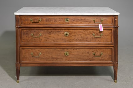 Louis XVI Style White Marble Top Three Drawer Chest #1