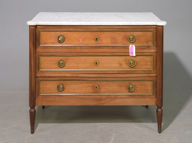 Louis XVI Style White Marble Top Three Drawer Chest #2