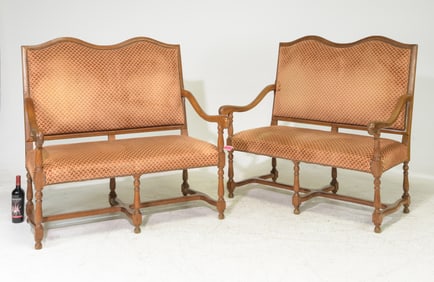 2 Louis Philippe Style Walnut Settees / Sofas