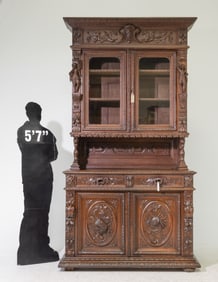 Renaissance Style Carved Oak Double Buffet / Cupboard