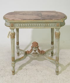 Louis XVI Style Marble Top Painted Occasional Table