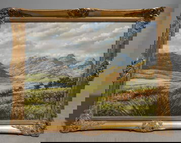Antique Gold Framed Oil on Canvas Landscape