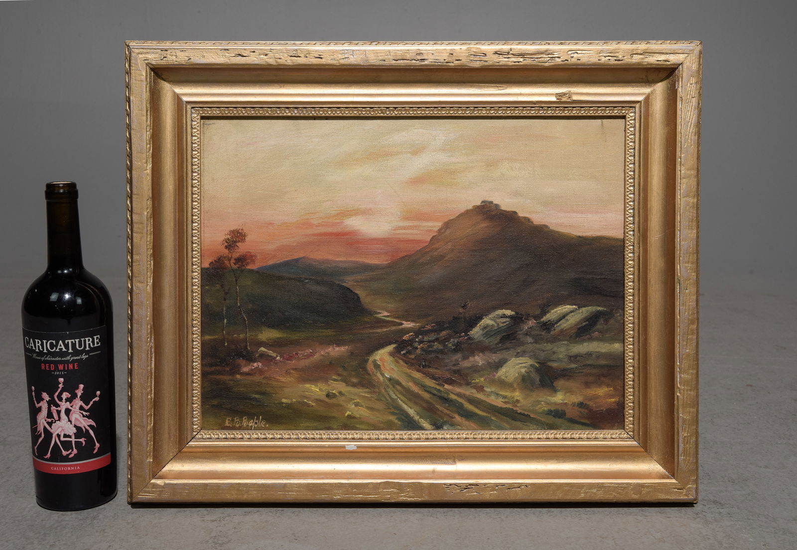 Gold Framed Antique Oil Canvas Mountain Sunset (1 of 3)