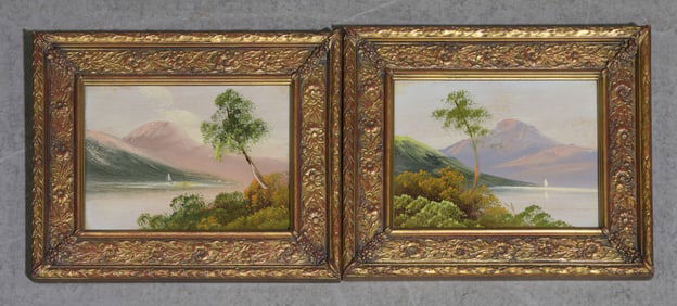 2 Small Gold Framed Oil on Board Landscapes
