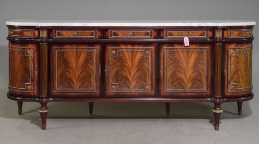 Louis XVI Style Marble Top Flame Mahogany Sideboard