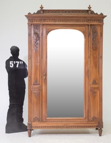 Louis XVI Style Walnut Mirror Door Armoire