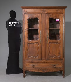 Louis XV Style Double Door Oak Bookcase with Drawer