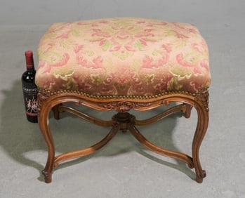 Louis XV Style Upholstered Walnut Foot Stool