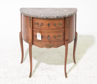 Louis XV Style Grey Marble Top Demilune Chest