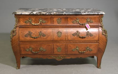 Louis XV Style Marble Top Chest with Gilded Ormolu