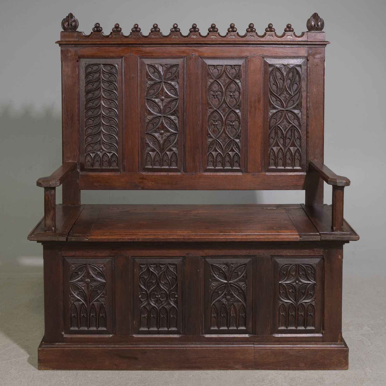Renaissance Style Gothic Carved Oak Hall Bench c.1890's (1 of 5)