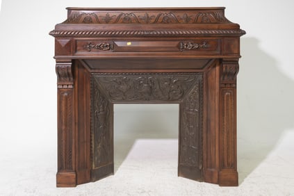 Henri II Style Carved Mantle with Iron Guard