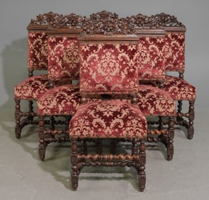 Louis XIII Style Set of 6 Oak French Twist Chairs