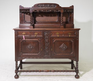 Jacobean Carved Oak Barley Twist Sideboard