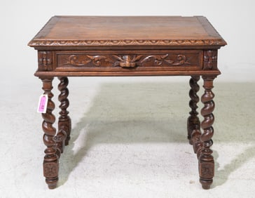 Louis XIII Style Carved Oak French Twist Writing Table