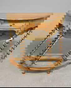 British Oak Barley Twist Demilune Drop Side Table