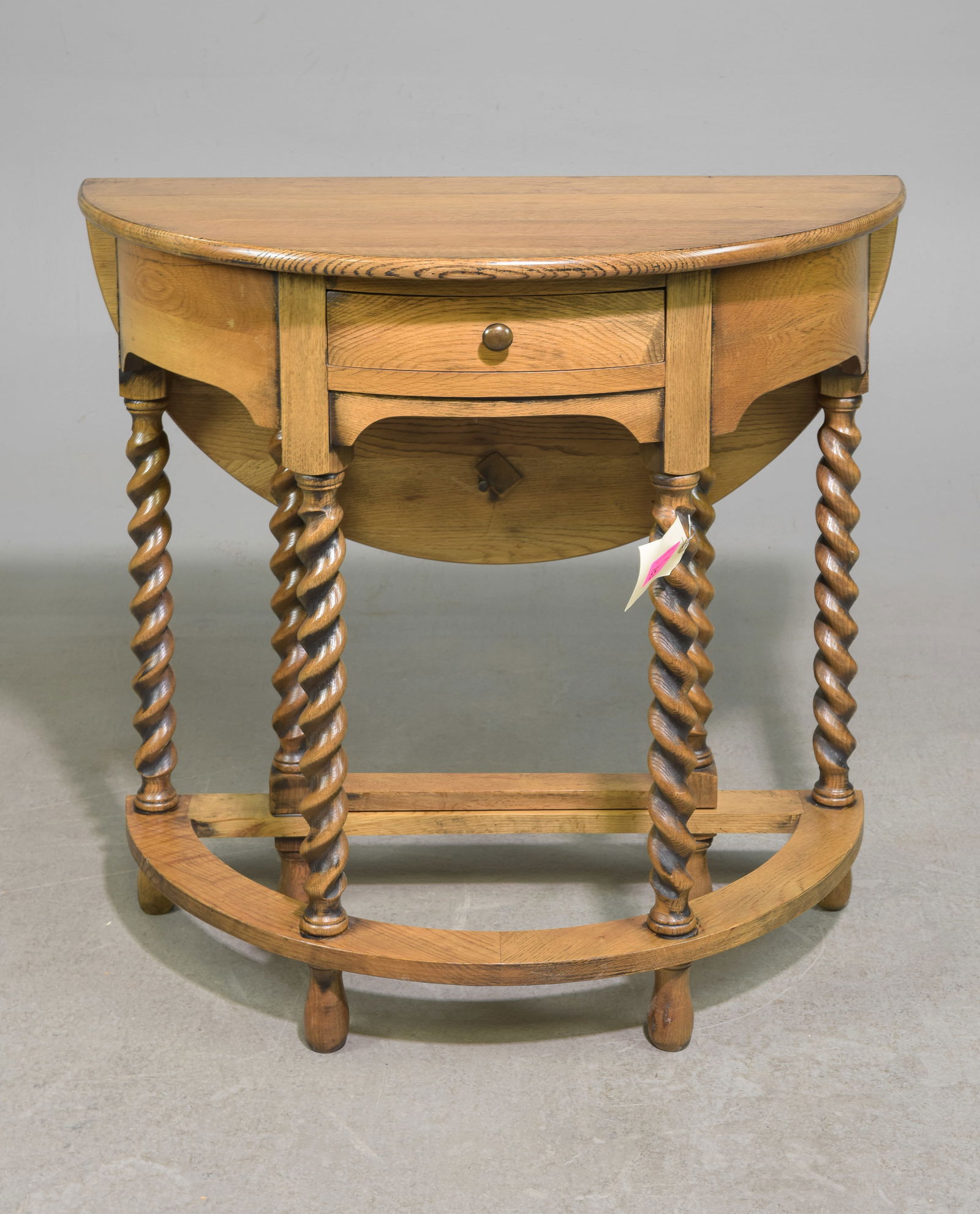 British Oak Barley Twist Demilune Drop Side Table (1 of 3)