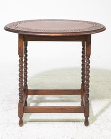 British Oak Barley Twist Craved Top Occasional Table
