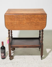 British Oak Barley Twist Drop Leaf Trolley / Cart