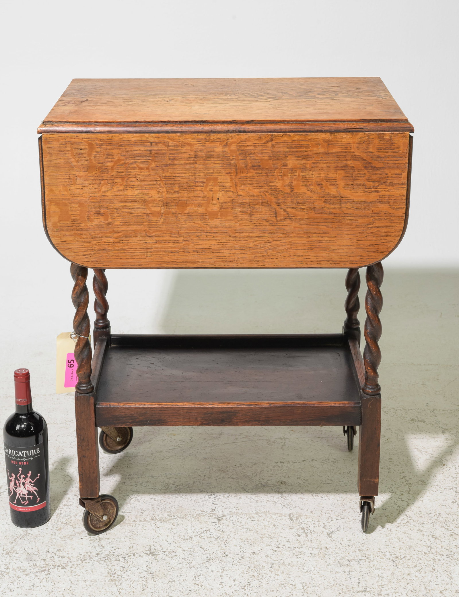 British Oak Barley Twist Drop Leaf Trolley / Cart: British Oak Barley Twist Drop Leaf Trolley / Cart c.1920's-30's - 31 in tall x 24 x 16.5, Leaves add an additional 9.5 inches each