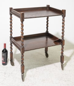 British Oak Barley Twist Two Tier Trolley / Cart #2