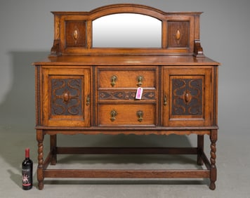 Jacobean Oak Mirror Back Barley Twist Sideboard