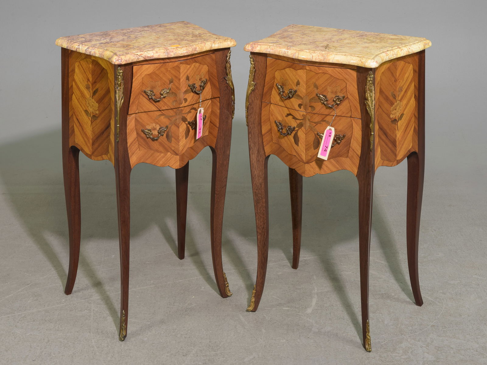 Louis XV Style Pair of Marble Top Chests (1 of 4)