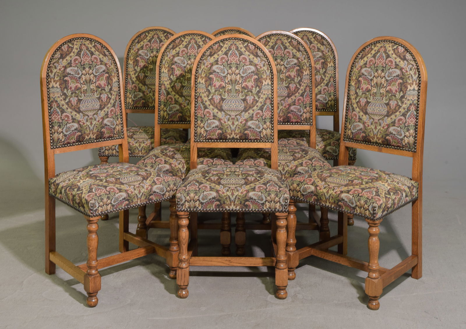 French Set of 8 Oak Upholstered Dining Chairs (1 of 4)