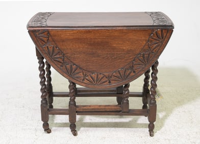 British Carved Oak Barley Twist Drop Leaf Table #2