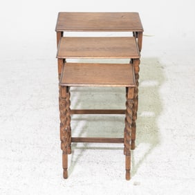 British Oak Petite Barley Twist Nest of 3 Tables