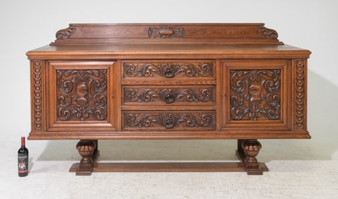 Renaissance Style Carved Tiger Oak Sideboard c.1930's