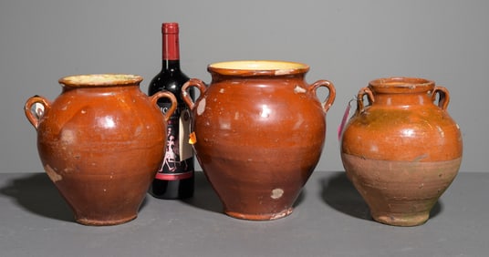 Three French Glazed Terracotta Pots
