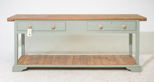 British Pine Painted Base Console with Pot Rack Base