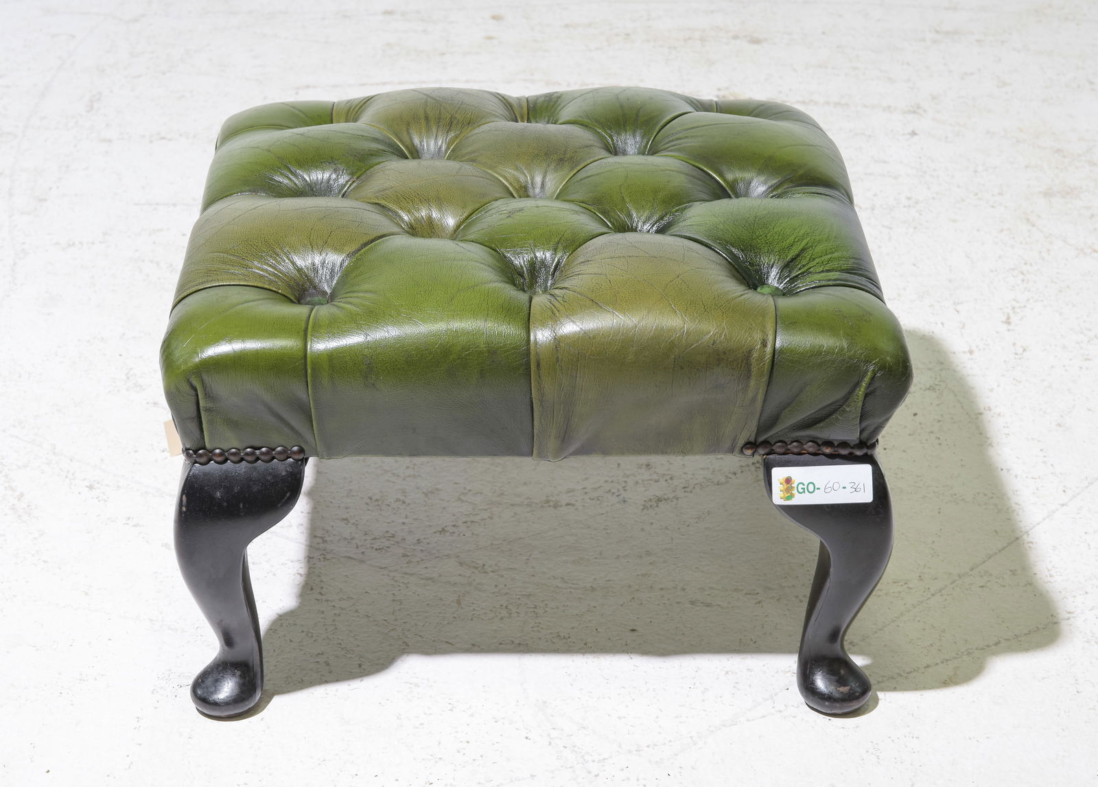 British Green Leather Chesterfield Foot Stool (1 of 3)