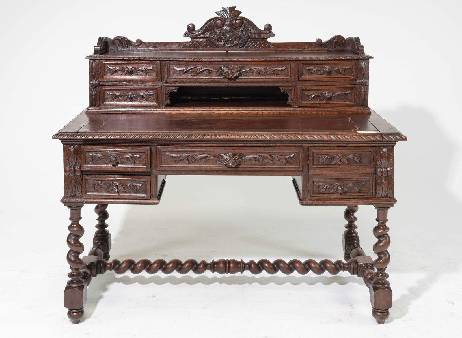 Louis XIII Style Carved Oak Barley Twist Desk (1 of 9)