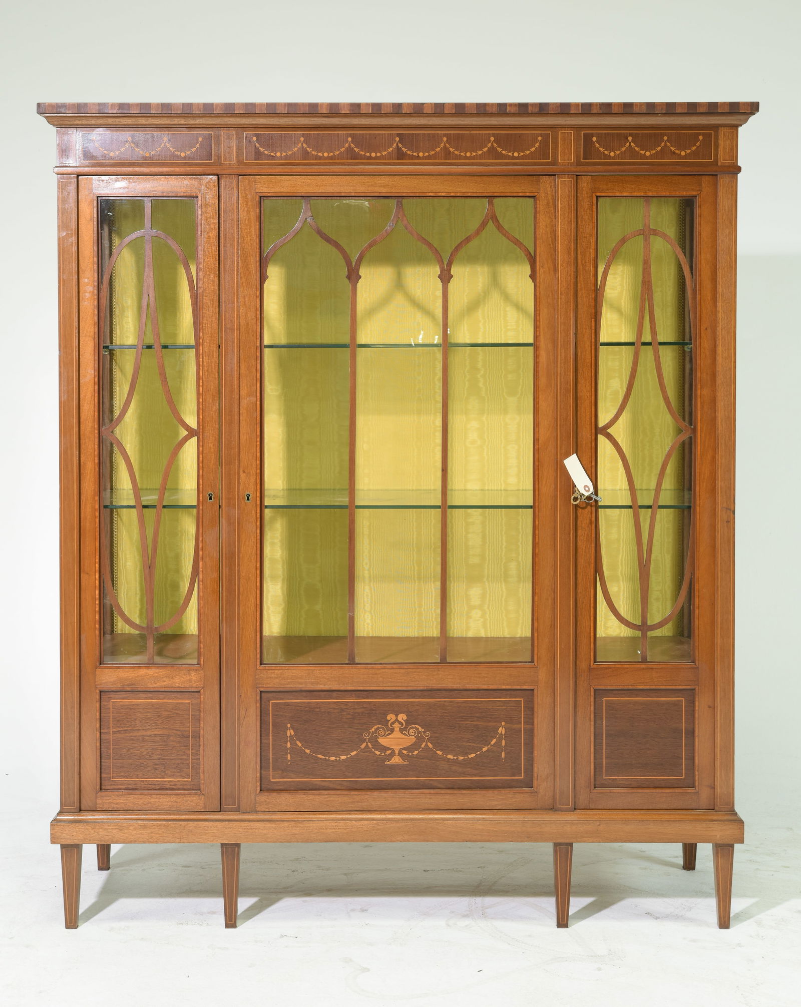 Louis XVI Style 3 Door Display Cabinet: French Louis XVI Style 3 Door Display Cabinet - 65 in tall x 56 x 17
