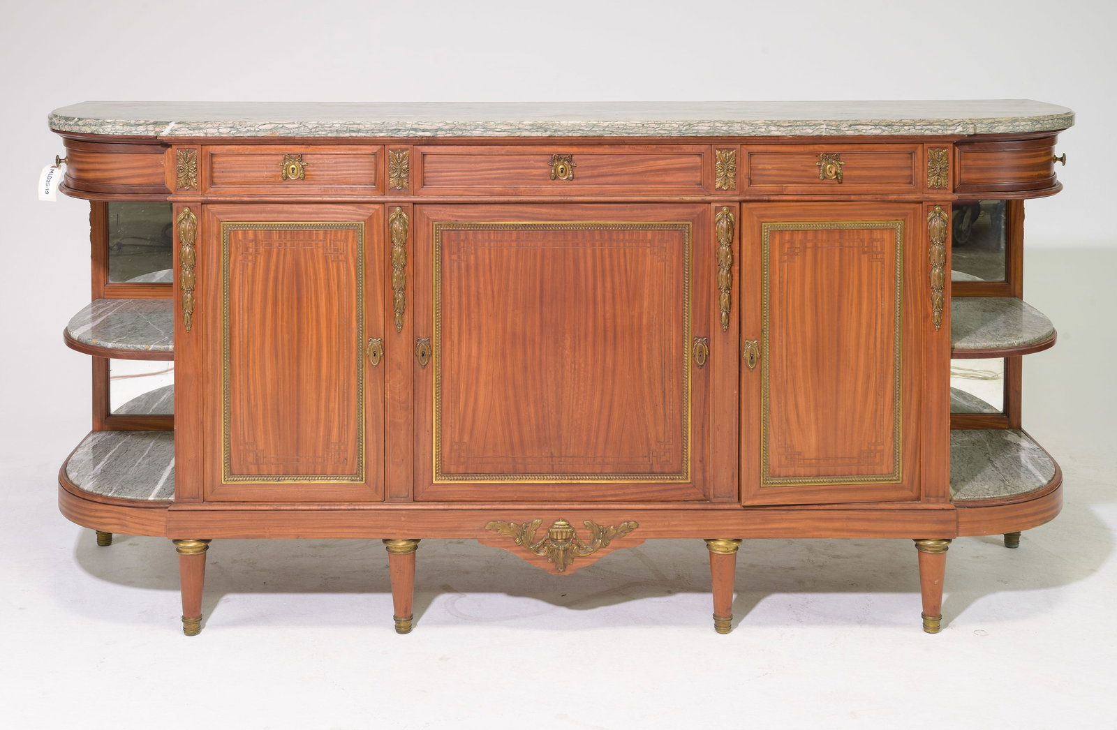 Louis XVI Style Marble Top Curved Sideboard: French Louis XVI Style Marble Top Curved Sideboard / Enfilade with Gilded Ormolu - 40.5 in tall x 86 x 24