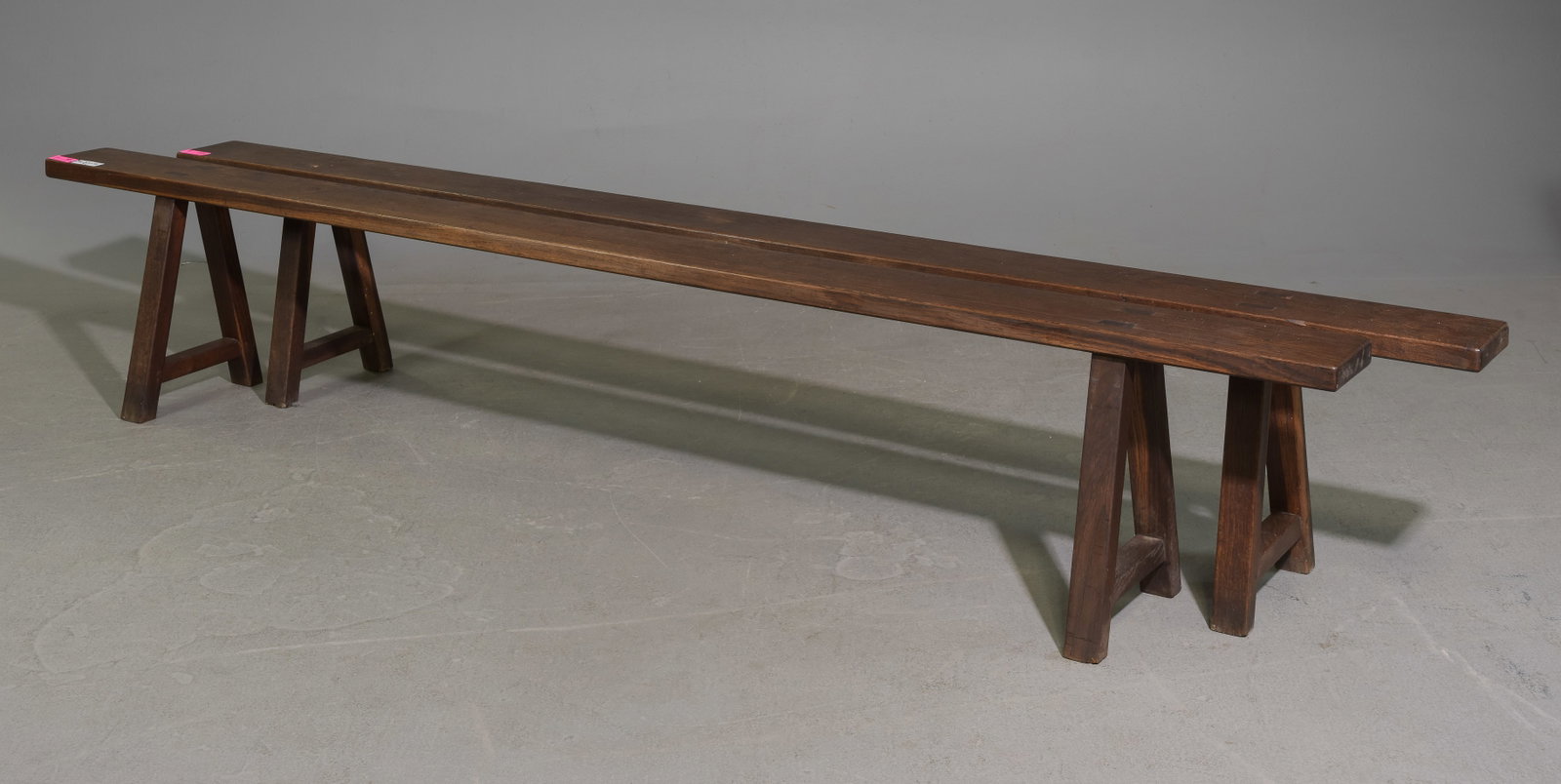 2 French Large Farmhouse Benches: 2 French Large Farmhouse Benches - 18 in tall x 102 x 12